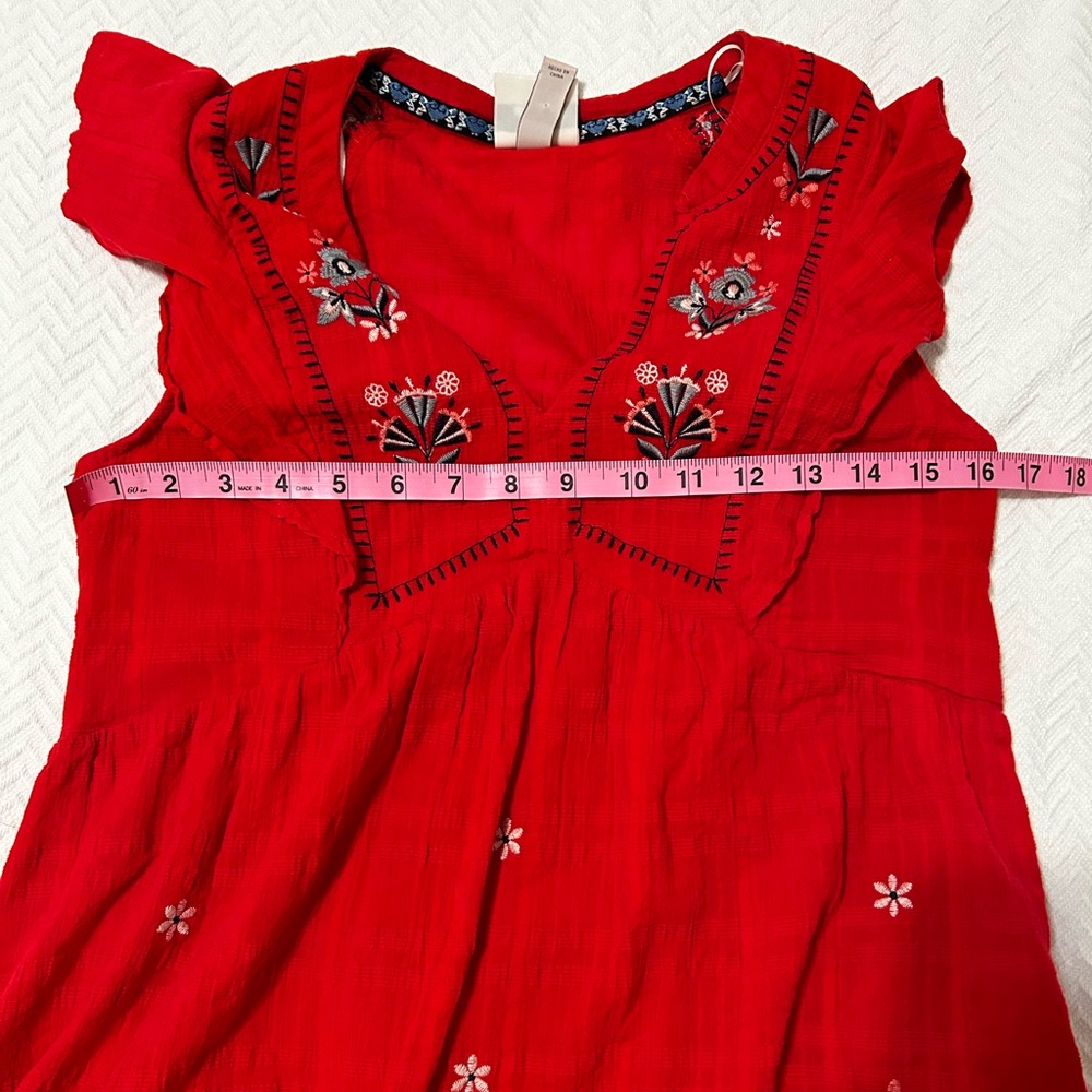 Knox Rose Red Ruffle Mini Dress Short Sleeve Embroidered Size XS boho - Picture 7 of 8